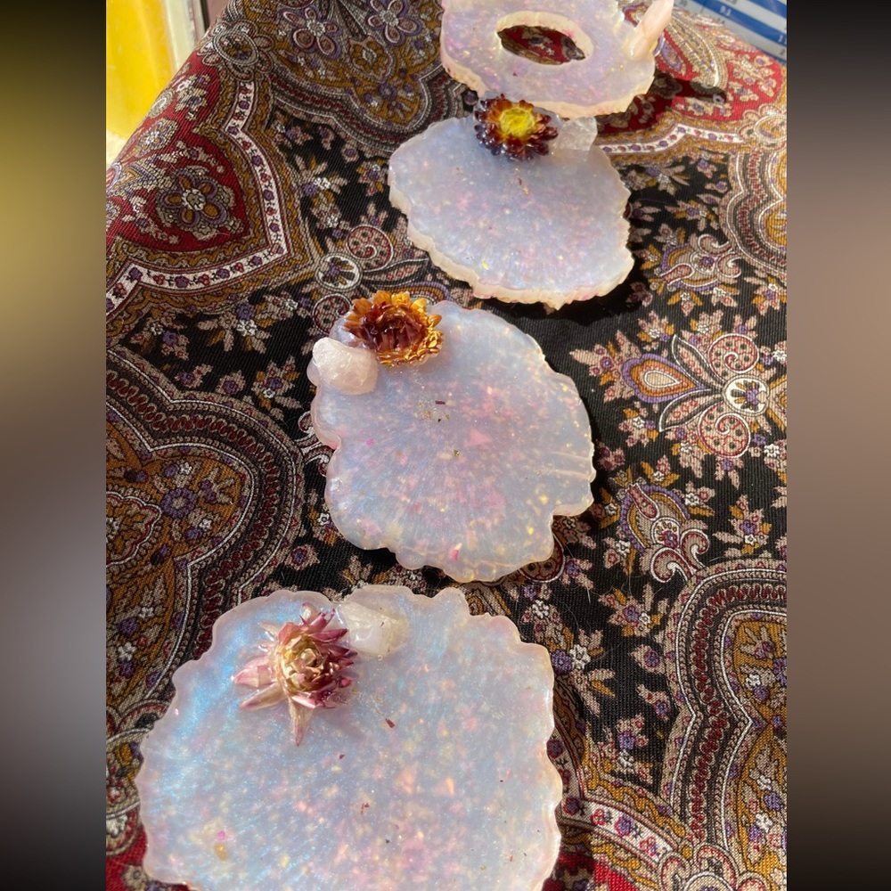 resin coasters with rose quartz